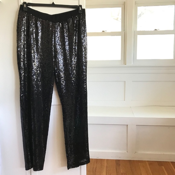 JOAN BOYCE Black Sequin Pants Pull-On Relaxed Fit Women’s Size XL 1X - Picture 2 of 16